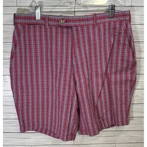 Peter Millar Crown Sport Checkered Golf Shorts‎ Men's Seersucker Pink Blue Sz 36